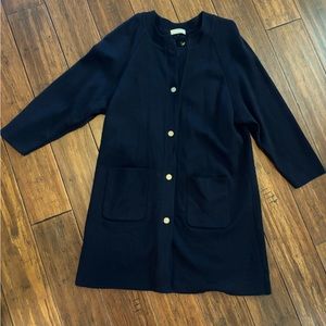 Aquascutum London Vintage Wool navy cardigan jacket gold button 14 NEEDS REPAIR